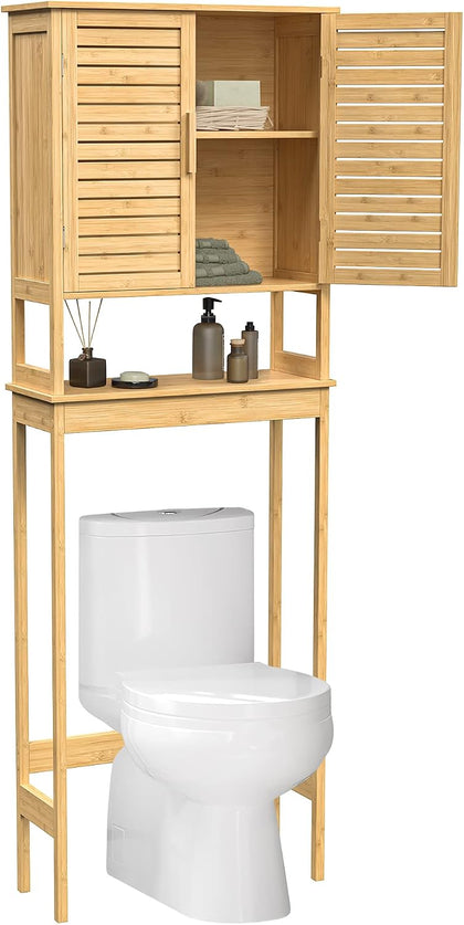 Over The Toilet Storage Cabinet, Bathroom Cabinet with Adjustable Inside Shelf and Bottom Stabilizer Bar
