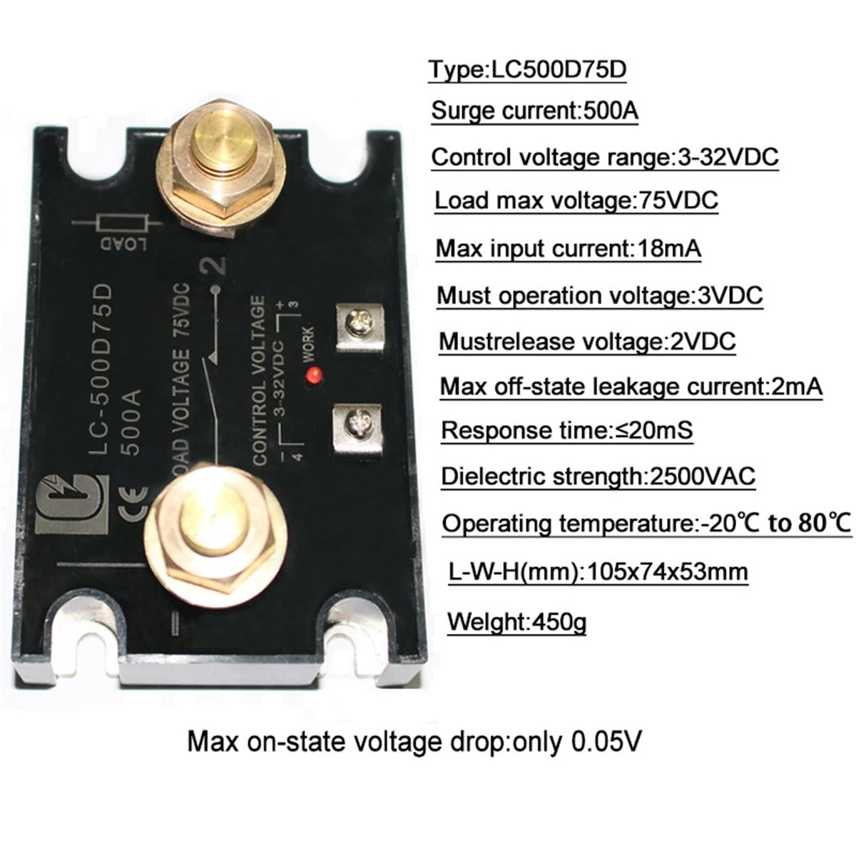 1pcs DC Control DC Solid State Relay 500A 1000A High Power SSR DC Relay(500A DD)