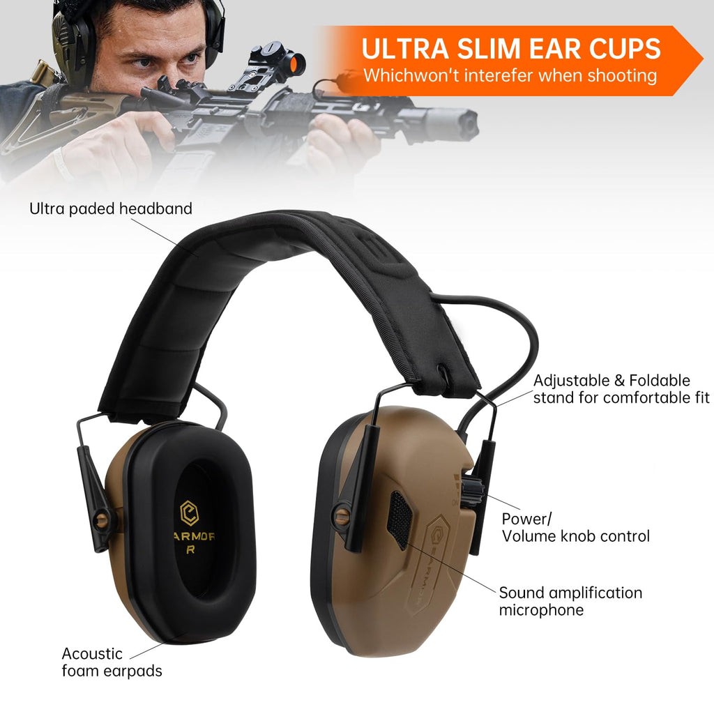 Electronic Ear Protection for Gun Range, Hunting, 29dB SNR Earmuffs