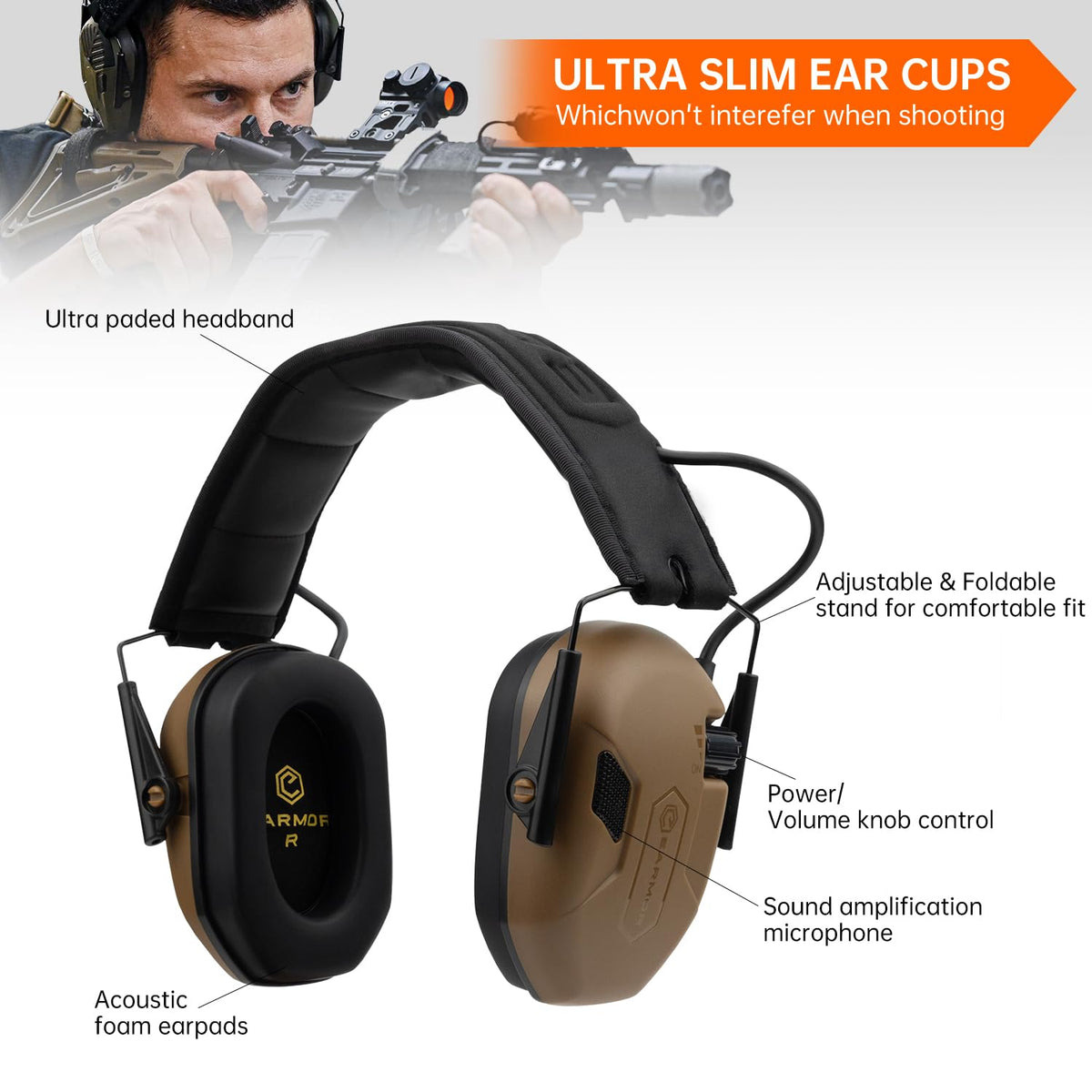 Electronic Ear Protection for Gun Range, Hunting, 29dB SNR Earmuffs