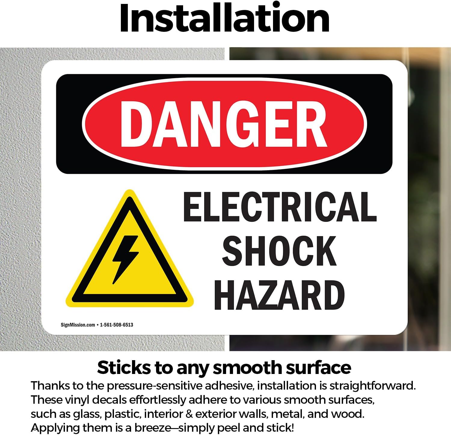 (2 Pack) Electrical Shock Hazard OSHA Danger Sign 7 Inch X 5 Inch Vinyl Label Decal Sticker Weather Resistant, UV
