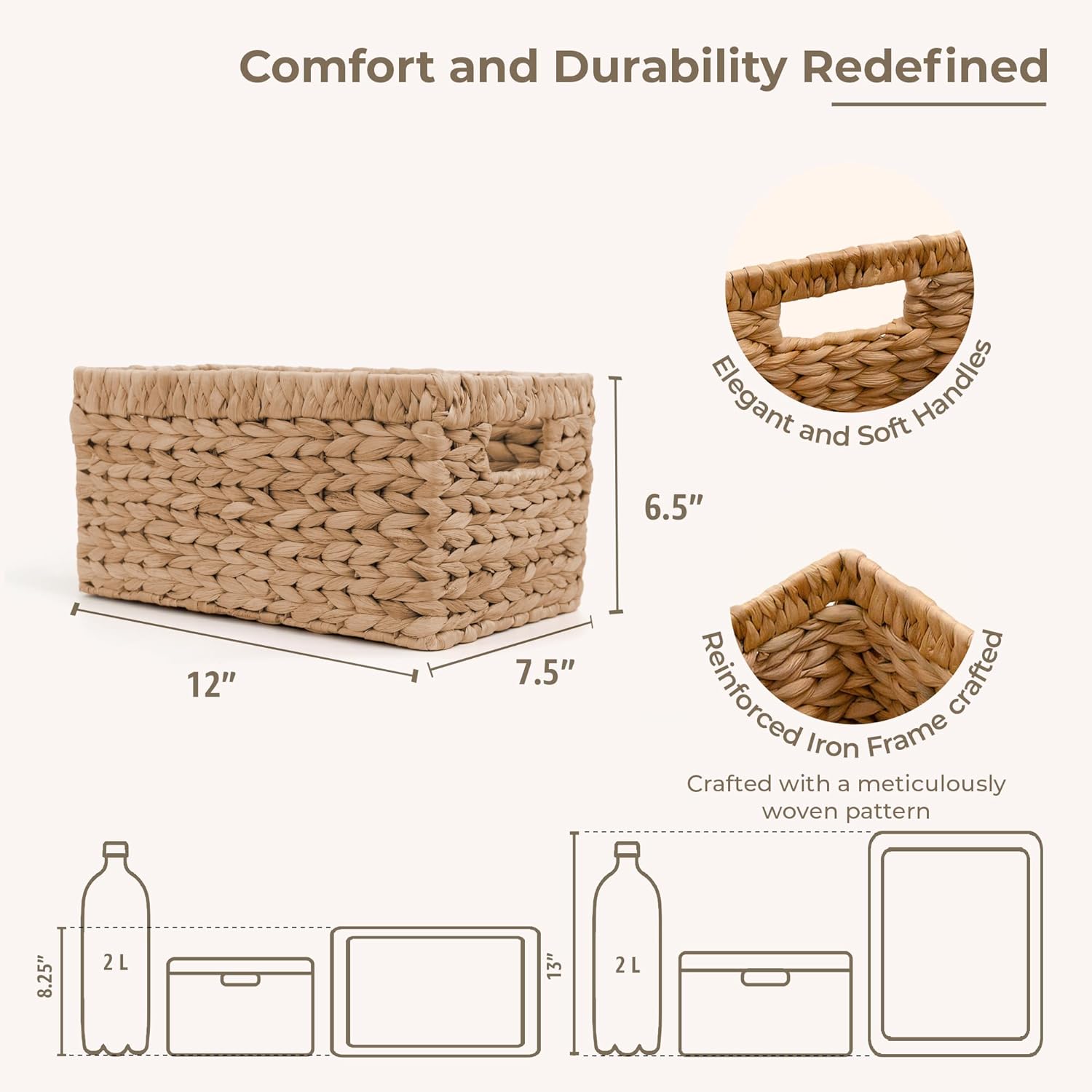 KOKODO Wicker Storage Basket Set of 2, Rectangular Baskets for Shelves with Handles & Chalkboard Labels, Handwoven