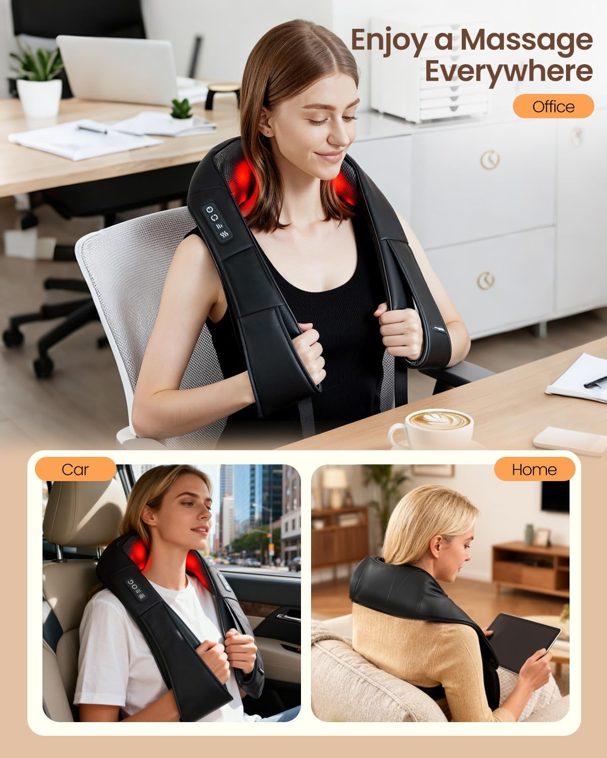 Neck Massager with Heat, Electric Back Massager for Pain Relief Deep Tissue, Massager for Neck Pain, Shoulder, Waist