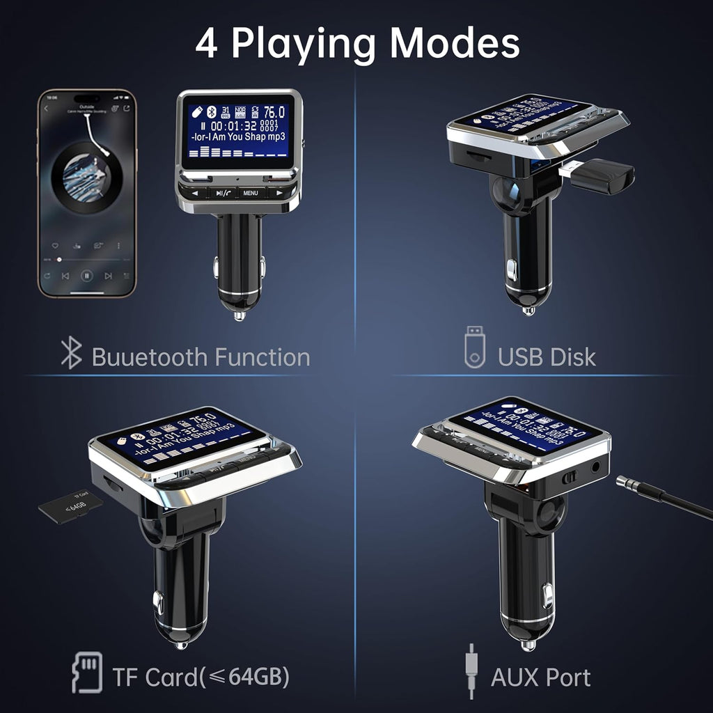 Bluetooth FM Transmitter for Car, Wireless Radio Adapter, 38W [PD 20W + QC 3.0], Handsfree Auto Kit with Remote