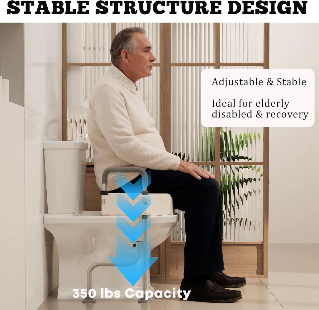 Extra Wide Elevated Toilet Seat Riser with Handles for Seniors - Height Adjustable Raised Toilet Seat, Heavy Duty