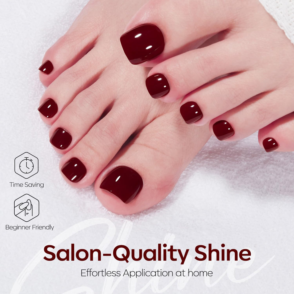 Press on Toenails Short, Burgundy Red Toe Press on Nails Square