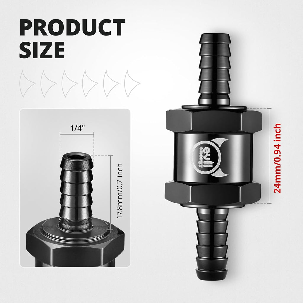 EVIL ENERGY 1/4" Fuel Check Valve One Way Inline Non Return, Black 6mm OD