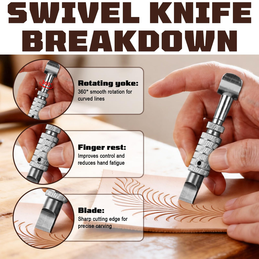 TheCraftGuy Leather Stamping Tools with Swivel Knife, 8 Pack, for Carving