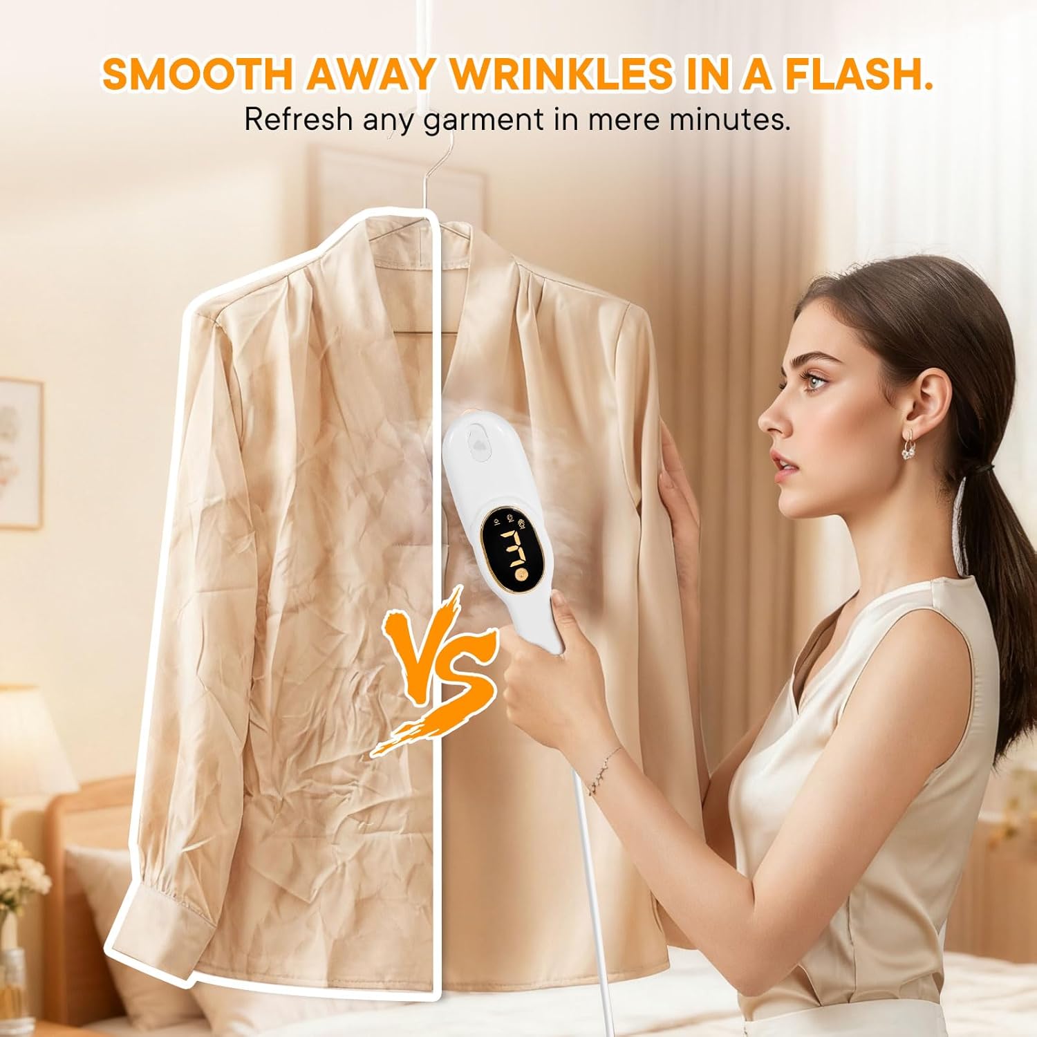 Smart Travel Steamer for Clothes, 1200W Handheld mini travel Steam All-in-One Portable Steamer Iron with LCD Display