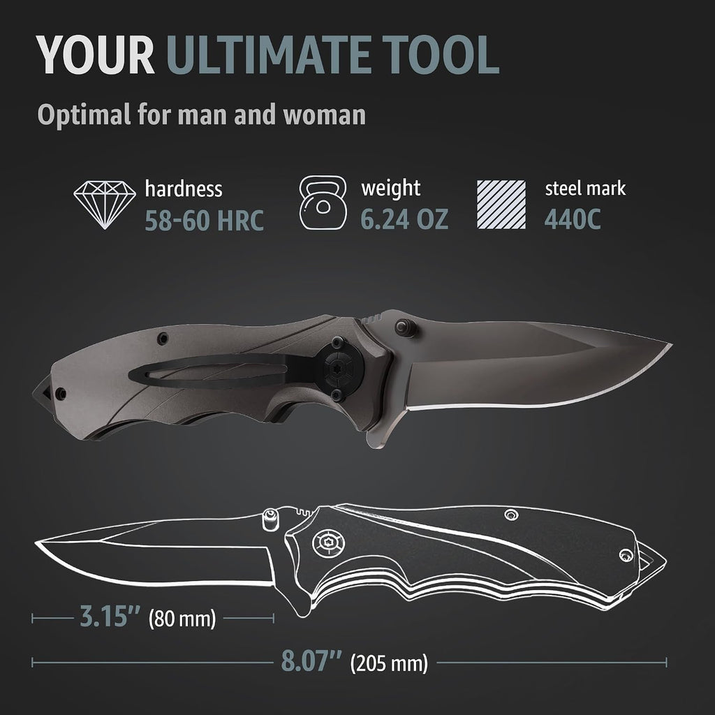 Pocket Knife for Men - Best Folding Knives with Glass Breaker and Pocket Clip - Tool for Tactical Camping Hunting