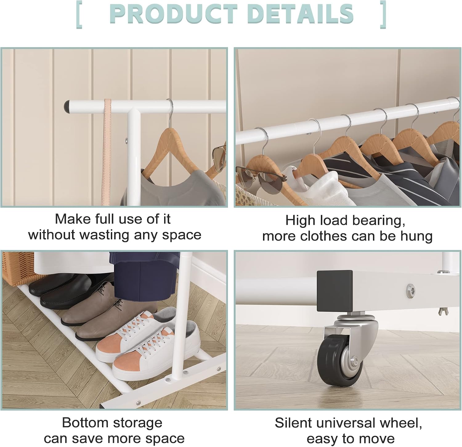 Double Rod Metal Clothing Garment Rack on Wheels, White | Rolling Clothes Organizer, for Hanging Clothes,Coats,Easy