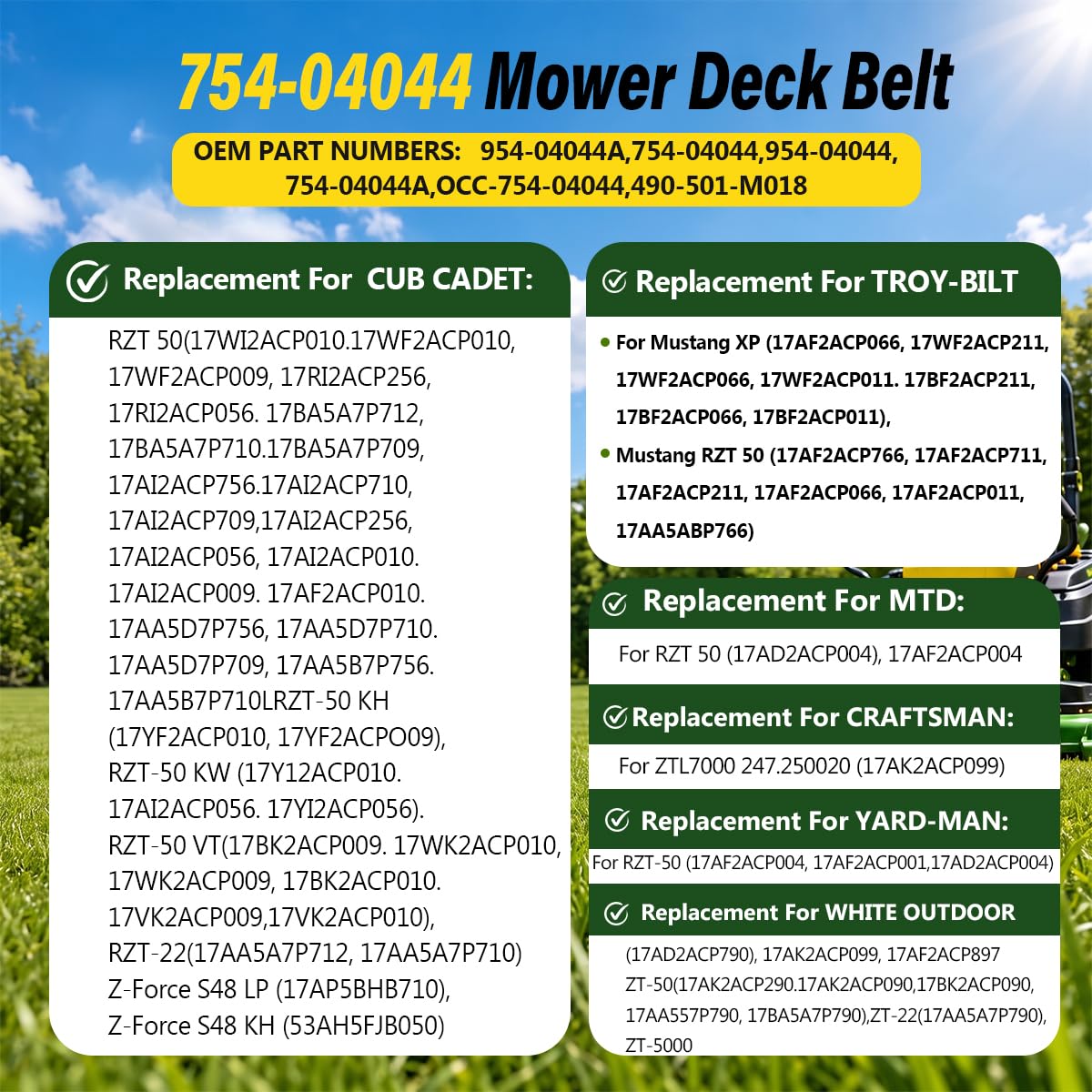 754-04044 Deck Belt 134" x 0.5" Replacement for Cub Cadet