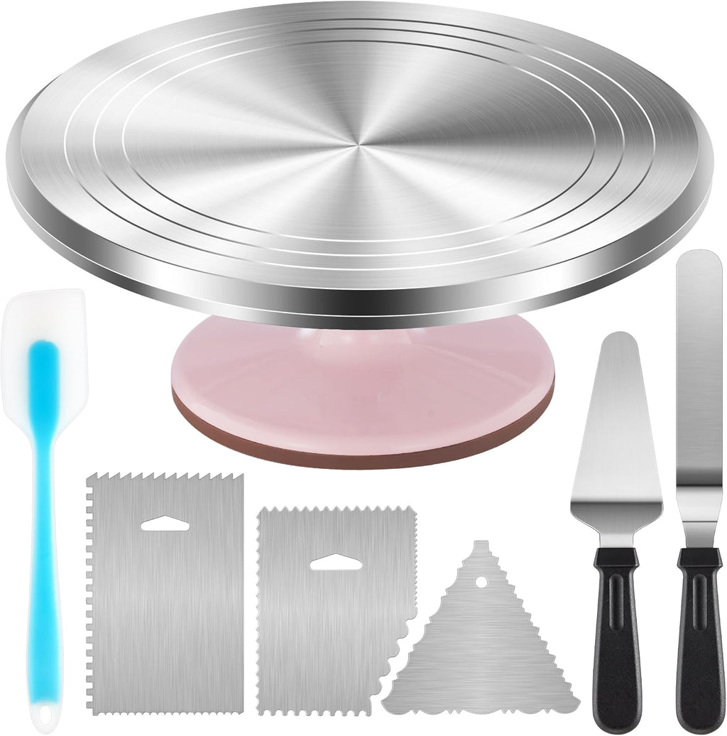 12" Aluminum Cake Turntable Set, Rotating Cake Stand for Decorating