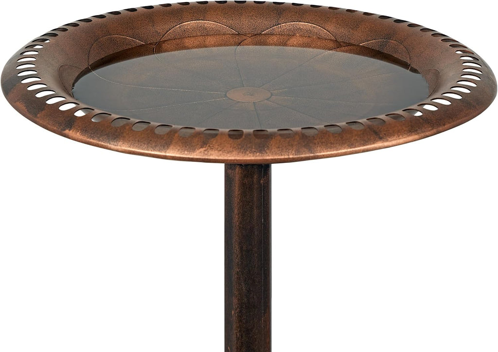 Alpine Corporation | 28" Bronze Outdoor Pedestal Birdbath with Scrollwork Base and Ground Stakes — Elegant Garden