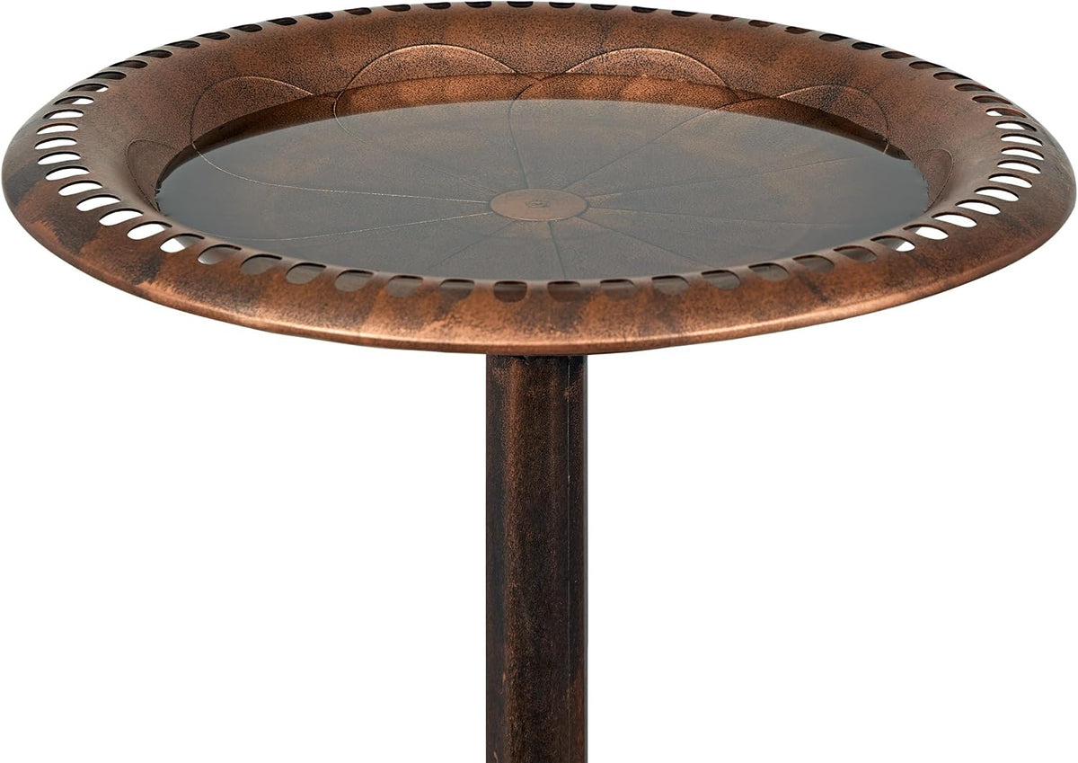 Alpine Corporation | 28" Bronze Outdoor Pedestal Birdbath with Scrollwork Base and Ground Stakes — Elegant Garden