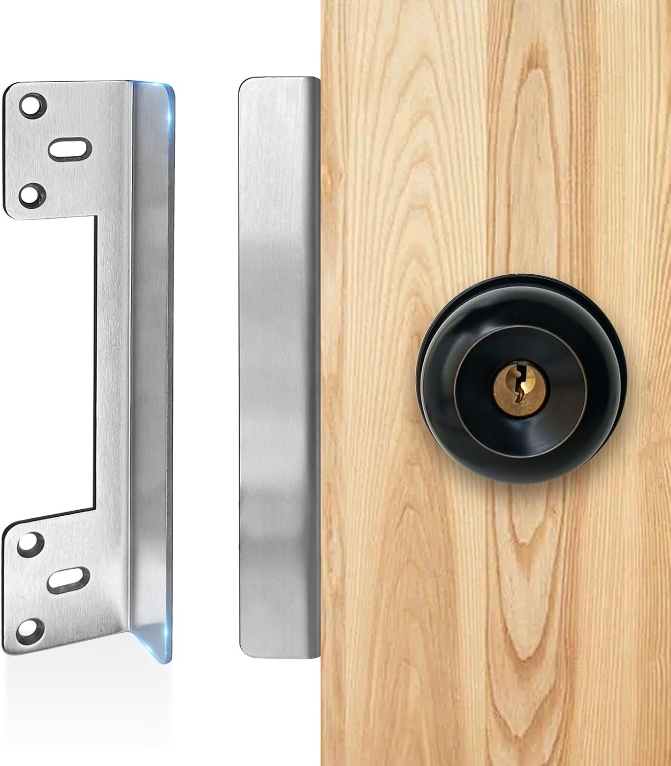 Door Latch Guard Plate 7” with 1” Offset Cover, for Outswing Doors | Heavy Gauge Stainless Steel, Latch Protector