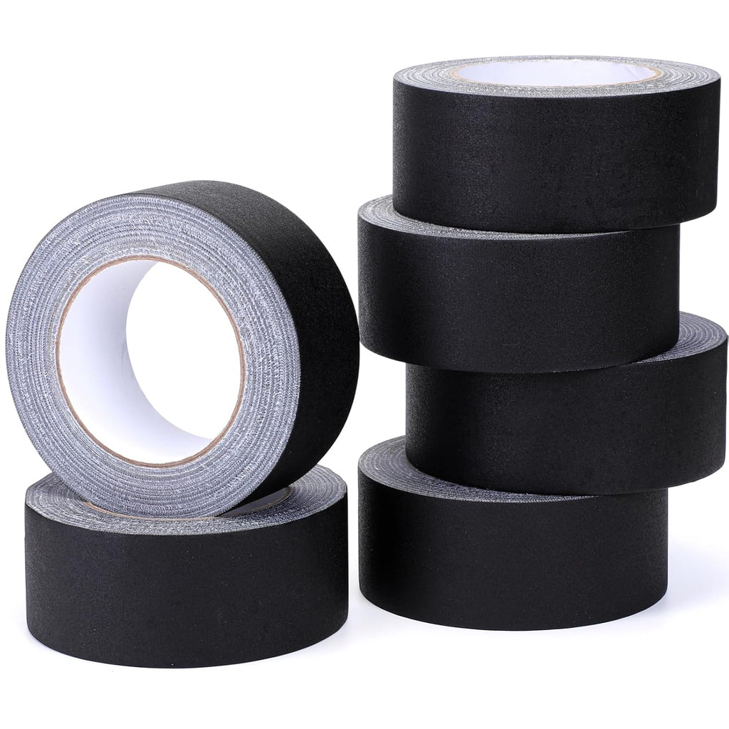 6 Rolls Black Gaffer Tapes Matte Cloth Tapes, 2 Inch X 30 Yards