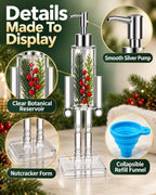 Nutcracker Soap Dispenser Clear Christmas Pump Bottle with Funnel Berries
