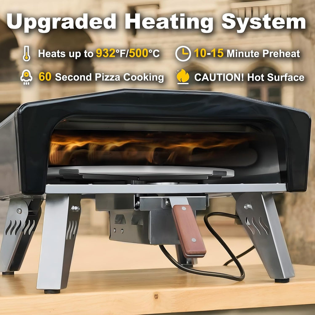 20 Inch Portable Propane Stainless Steel Outdoor Pizza Oven with Pull Out Handle and 360° Automatic Rotating Pizza Stone