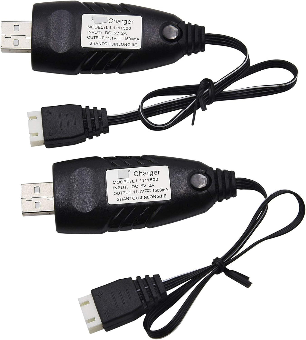 2 Pack 3S 1.5A Lithium Charger Cable Suitable for RC Car Boat Airplane Drone Airsoft 3 Cell Lipo Battery / 11.1V USB