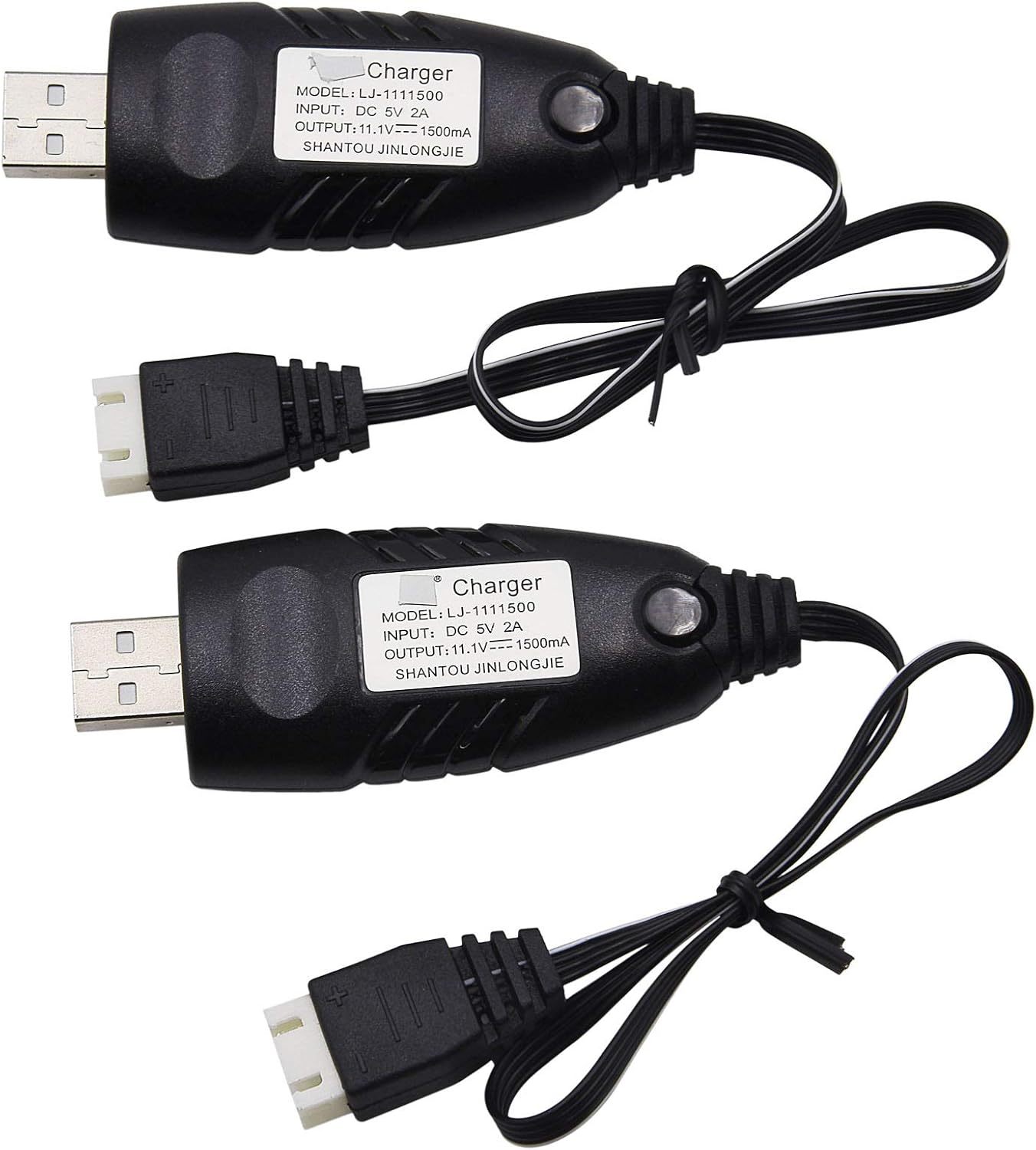 2 Pack 3S 1.5A Lithium Charger Cable Suitable for RC Car Boat Airplane Drone Airsoft 3 Cell Lipo Battery / 11.1V USB