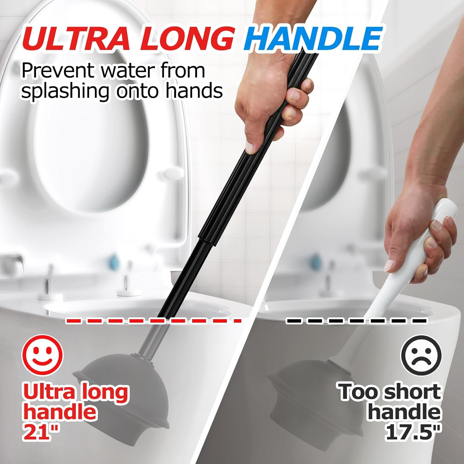 2IN1 Toilet Brush and Plunger Set, 3Pack Extended Handle Combo | Black bathroom accessories, bathroom decor