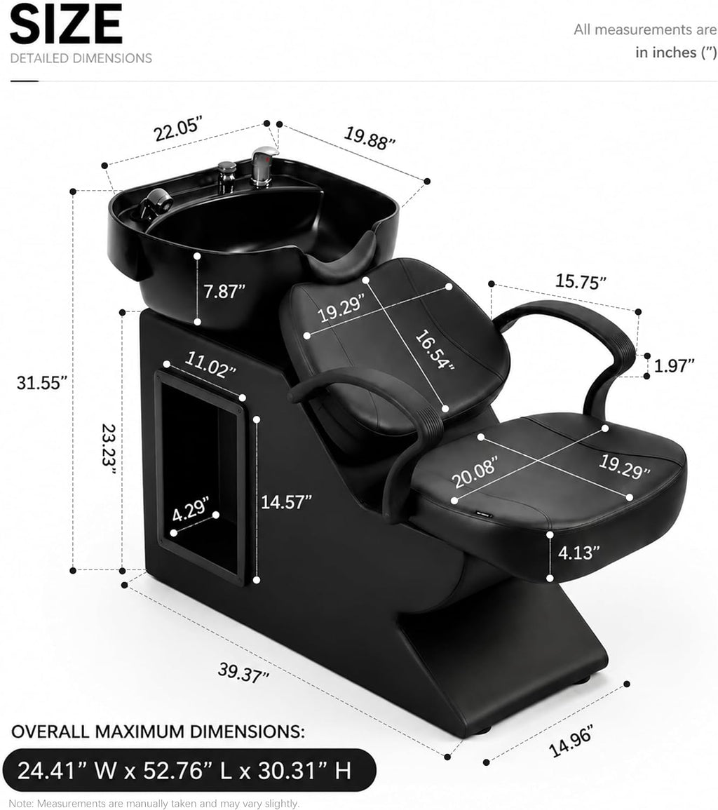 Shampoo Bowl Chair Set, Salon Shampoo Sink Chair | Thick Padding | Splash-Proof Sink | 450 lbs | Durable Plumbing |
