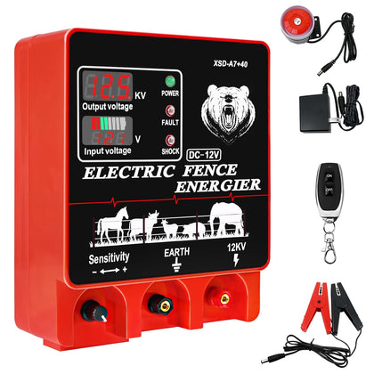 9J Electric Fence Charger Energizer, 9 Joules 20 Miles Plug-in Fencer | AC 110-240V/DC 12V, 12KV High Output Voltage