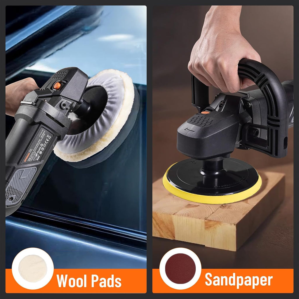 Buffer Polisher Kit for Car 12.5Amp 6 Inch/7 Inch Rotary Car Polisher Waxer | 6 Variable Speed 1000-3000rpm