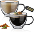 Black Double Walled Glass Coffee Mug 12 oz Cappuccino Cups Set of 2