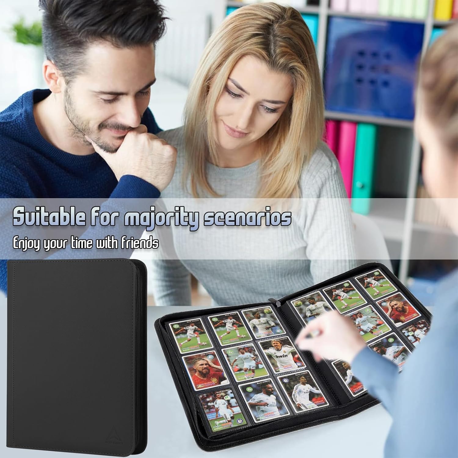 9 Pocket Card Binder - 540 Capacity with Zip Closure Premium, Double-Sided,Sturdy & Sleek PU Leather Protector for