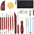 18PCS Clay Sculpting Tools, Basic Clay Pottery Carving Tool Kit with Wooden Handles and Tool Bag