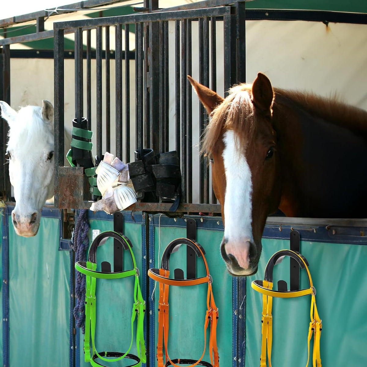 4 Pack Horse Bridle Rack Hooks, Metal Bridle Holder Bracket Heavy Duty, Wall Mount Horse Tack Storage Harness Halter