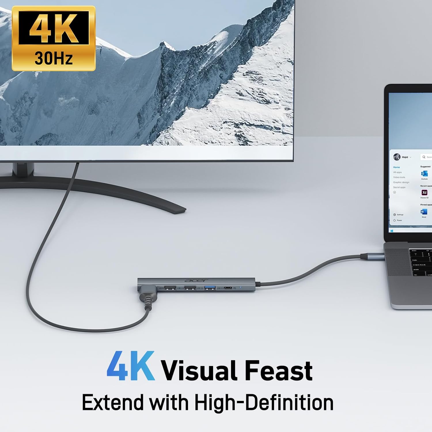 5 in 1 USB C Hub with 4K HDMI, 100W Power Delivery, 3 USB A Data Ports, USB C to HDMI Multiport Adapter for Laptop