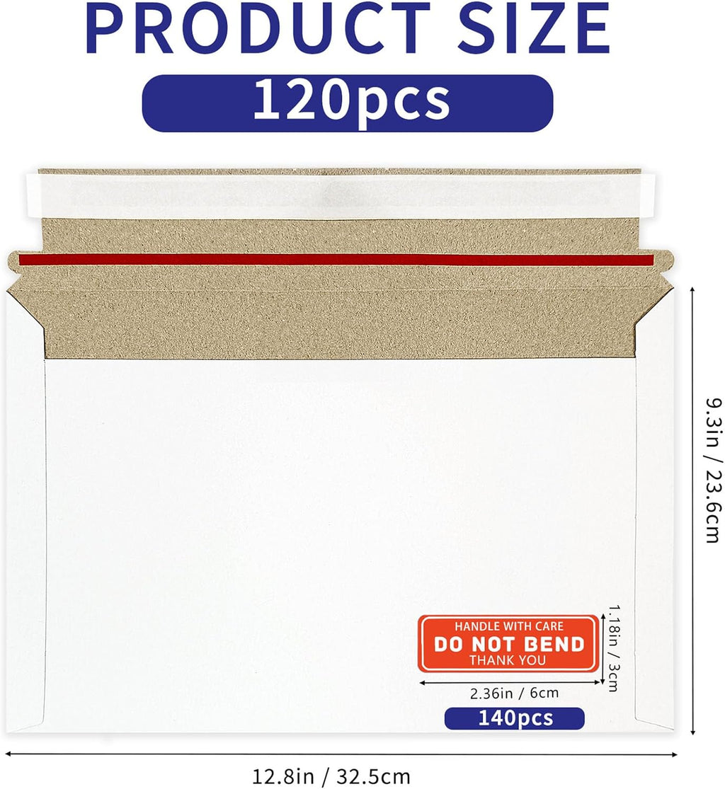 120 Pack Photo Document Mailers with Self Adhesive Seal, 13 x 9.25 Inch Rigid Mailers Stay Flat Cardboard Envelope
