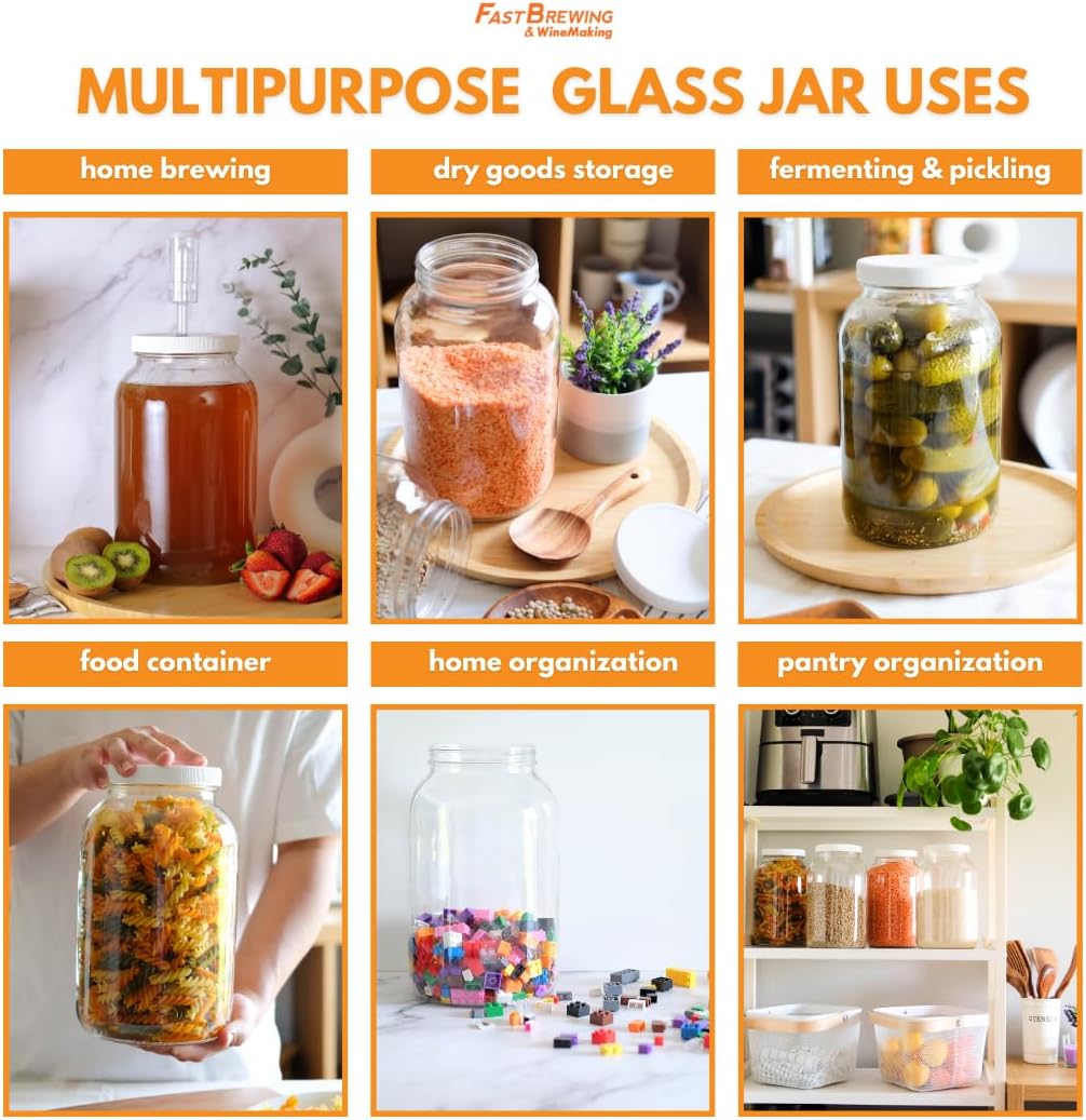 1 Gallon Mason Jar Wide Mouth & Twin Bubble Airlock for Fermentation, Pickling, Brewing & Dry Storage – BPA-Free One