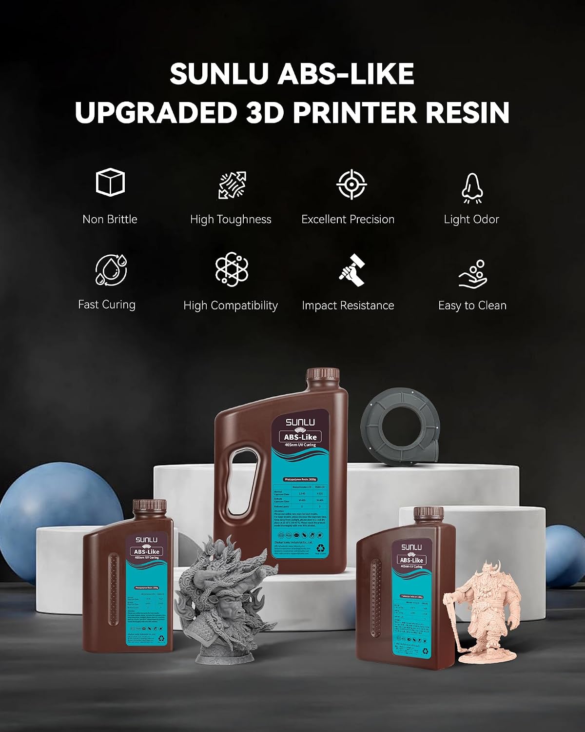 ABS Like Resin for 3D Printer, Fast 405nm UV Curing Photopolymer Resin 3D for LCD/DLP/SLA 3D Printers, High Toughness
