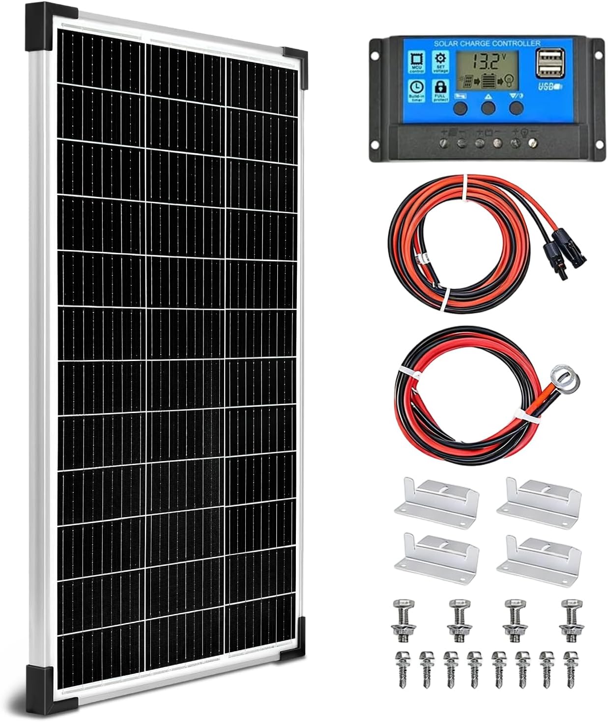 100W Solar Panel Kit 12V Battery Maintainer | Monocrystalline, with 20A Solar Charge Controller +16.4Ft Extension
