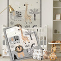 4 Piece Woodland Forest Animals Crib Bedding Set, Including Jungle Safari Crib Skirt, Blanket, Nursery Bed Sheet and