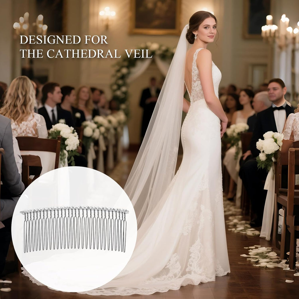 30 Teeth Ribbon-wrapped Veil Combs, 1.8" Extra Long Teeth Bridal Hair Comb for Long Wedding Veils, Sturdy Metal Wire