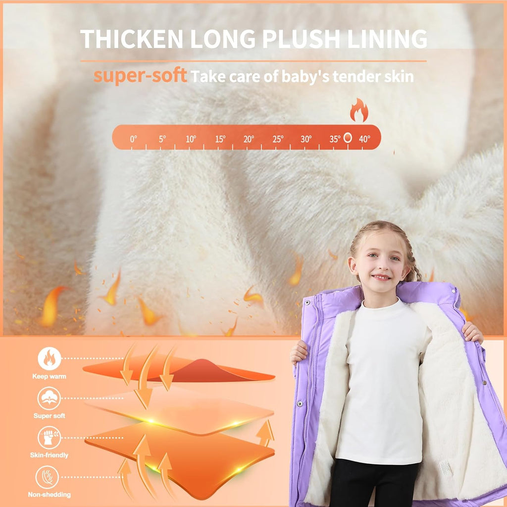5-12 Years Girls Winter Coat Long Puffer Jacket Outwear Warm Quilted Coats Parka Kids Removable Hood Fleece Inner