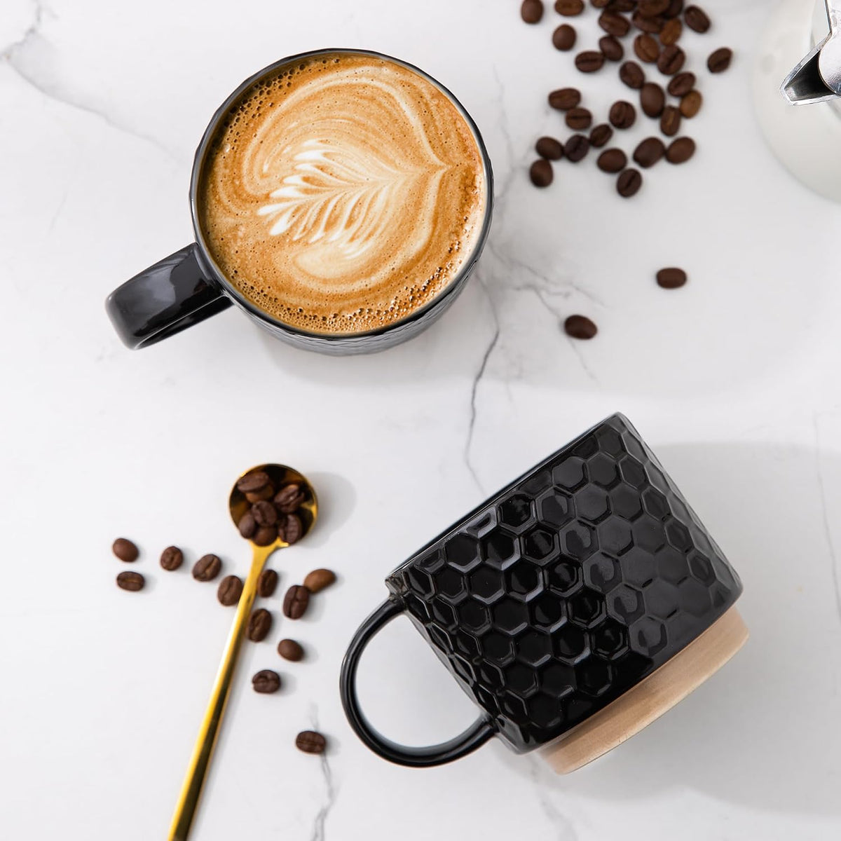 12oz Stackable Coffee Mugs with Stand, Ceramic Coffee Cups Set of 4