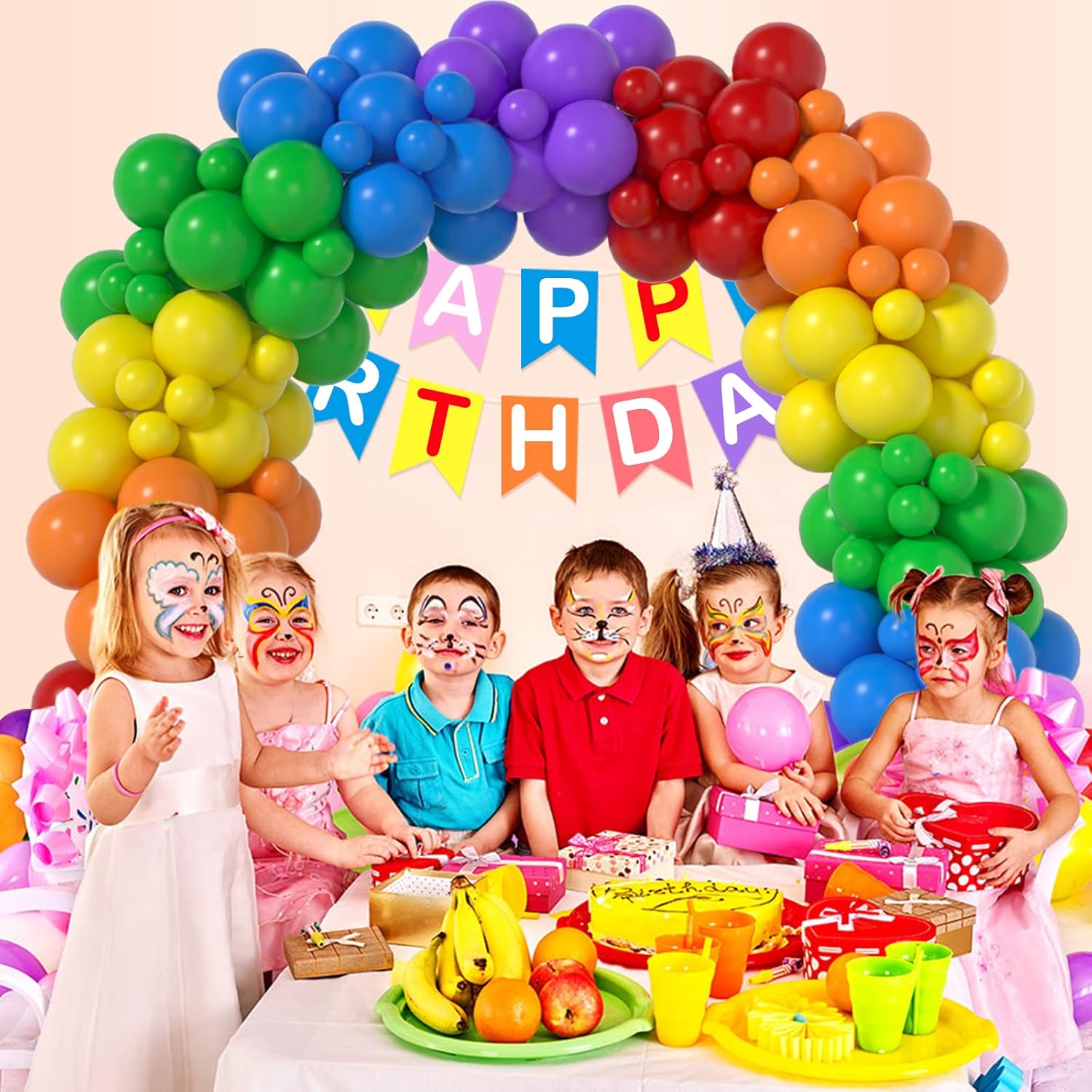 Rainbow Balloons Arch Kit - 175 Pcs party balloons ， balloons for birthday party ， balloon assorted colors ，kids'
