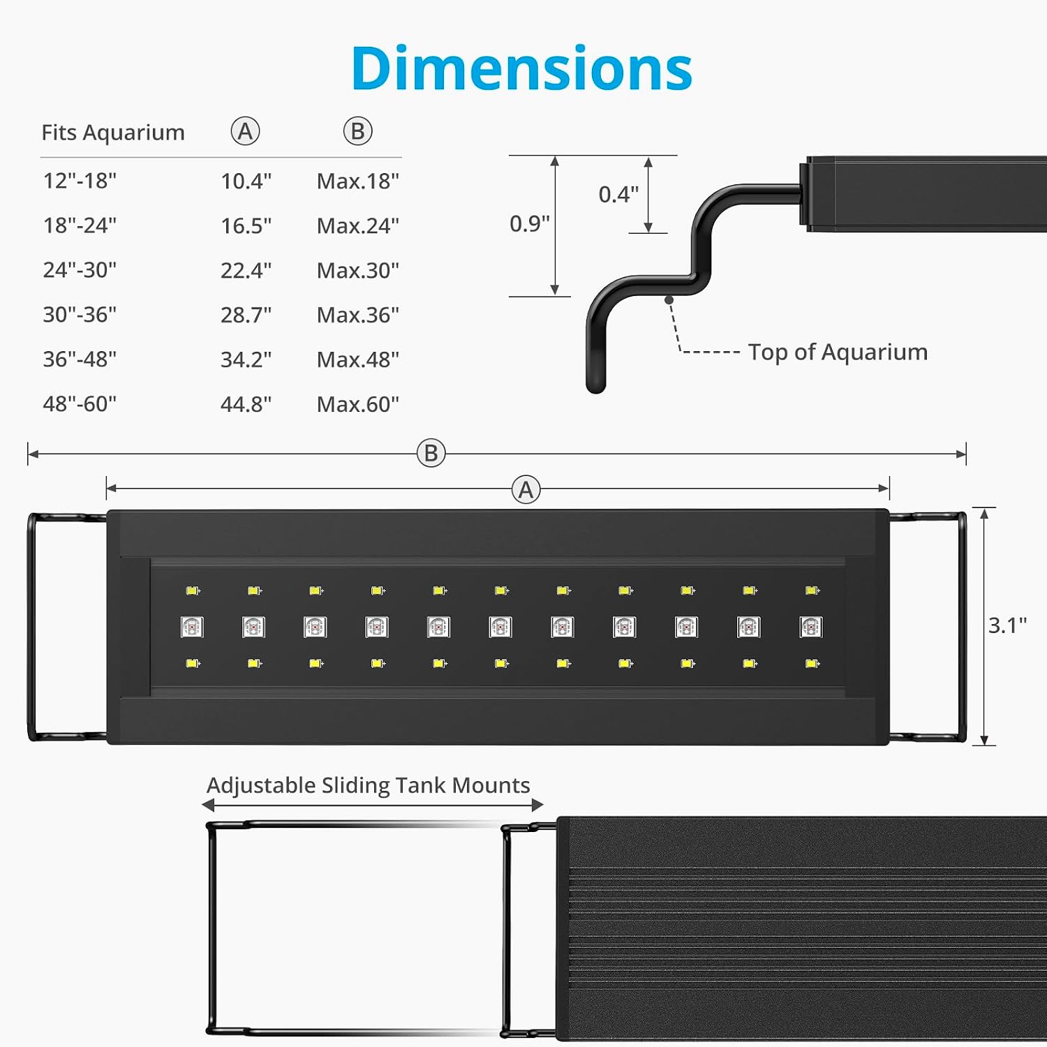 C10 24/7 LED Aquarium Light for Plants, 12-18 Inches, Full Spectrum Fish Tank Light with Timer, Brightness Adjustable