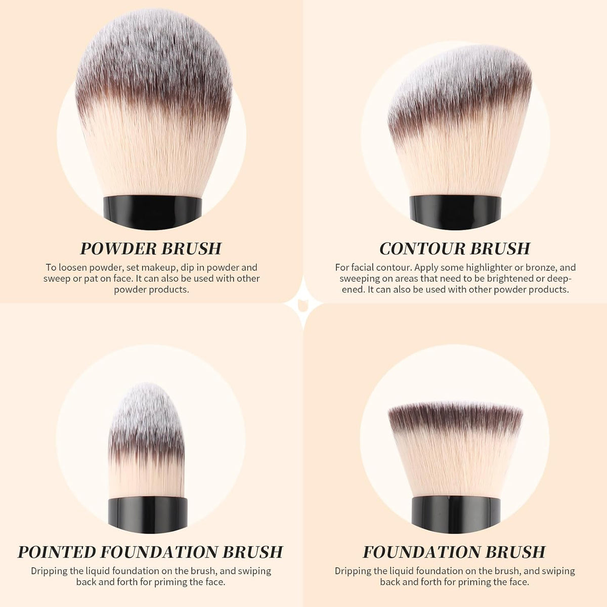 Foundation Makeup Brushes, 2Pcs Premium Dual-Ended Makeup Brush Foundation, Powder, Buffer & Contour Brushes for