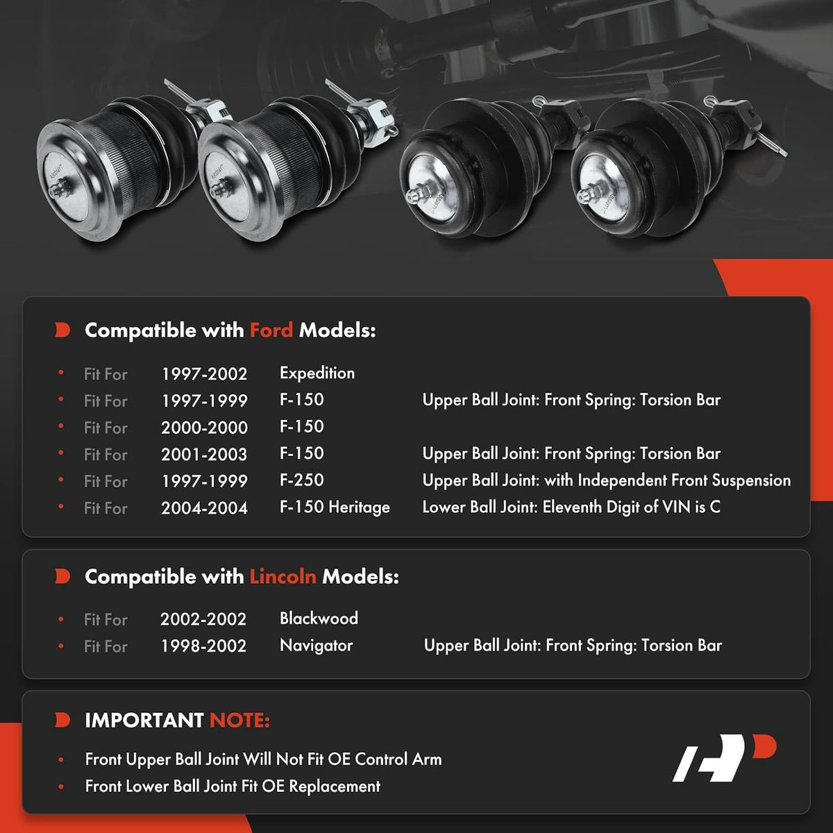 A-Premium Front Upper & Lower Ball Joint Kit, Compatible with Ford, Lincoln