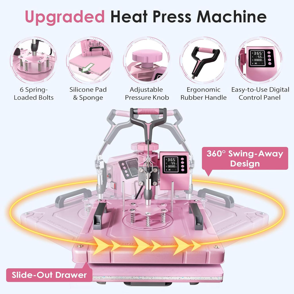 8 in 1 Heat Press Machine 15x15 Inch, Heat Press for T-Shirts, Bags | Swing Away Digital Sublimation Heat Press