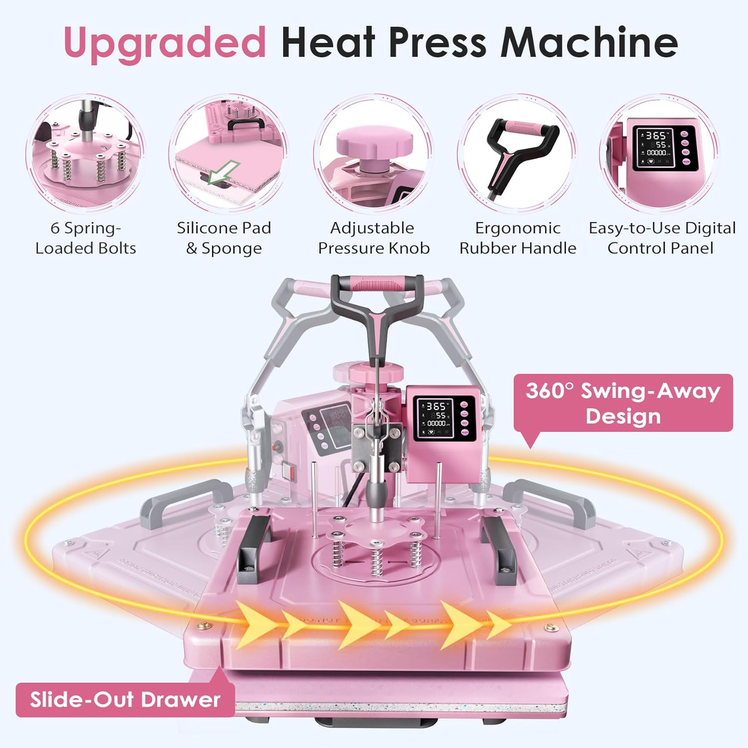 8 in 1 Heat Press Machine 15x15 Inch, Heat Press for T-Shirts, Bags | Swing Away Digital Sublimation Heat Press