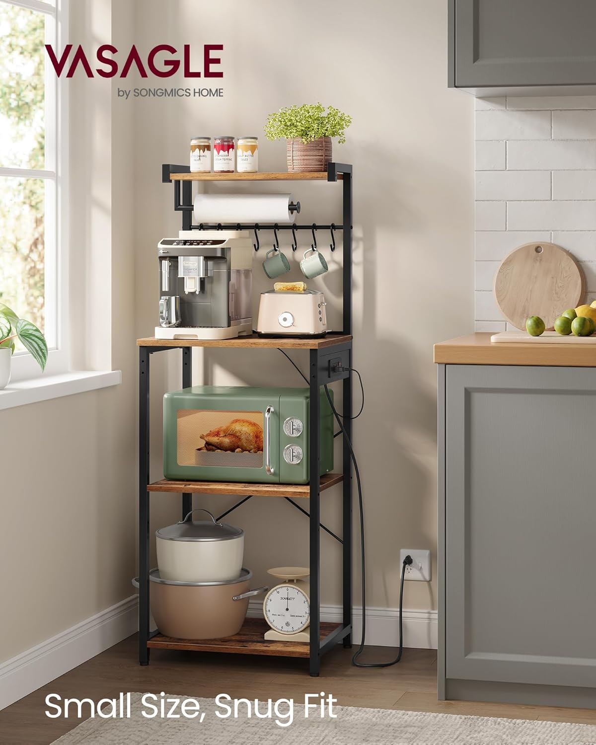 4-Tier Kitchen Bakers Rack with Power Outlet, 17.7-Inch Wide