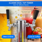 Dual Tap Stainless Draft Beer Tap Tower, 3'' Base Kegerator Tower